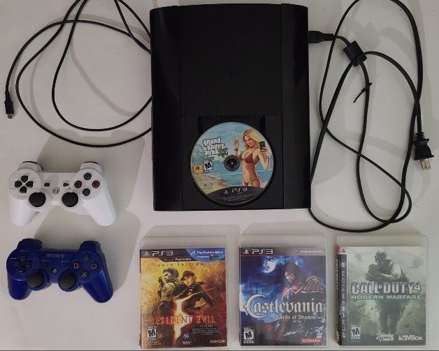PS3 Super Slim (250GB) – GTA V, RE5, COD, Castlevania – Fully Working