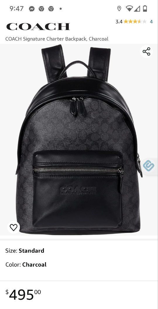 Large Coach Charter Back Pack In Charcoal 