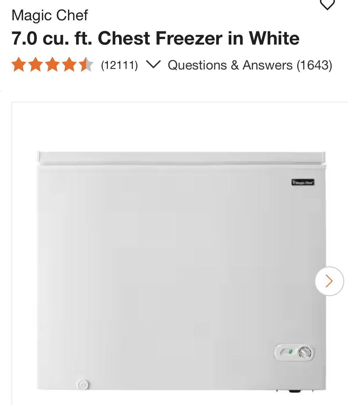 Magic Chef 7.0 Cubic Feet Chest Freezer White