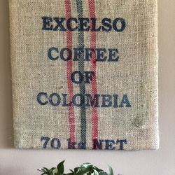 Framed Burlap Coffee Bag Colombia Excelsior