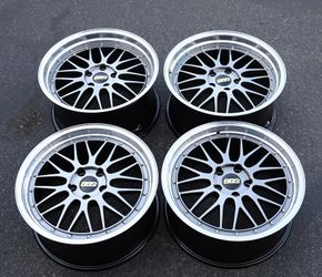 New 19 Inch BBS LM Style Wheels 19x8.5/9.5 +33/+30 5x114.3 Dark Silver Hyper Black Rims Set of 4
