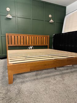 Wood King Bed Frame with Headboard and Box Spring