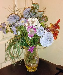 Mixed Artificial Floral Arrangement in Glass Vase