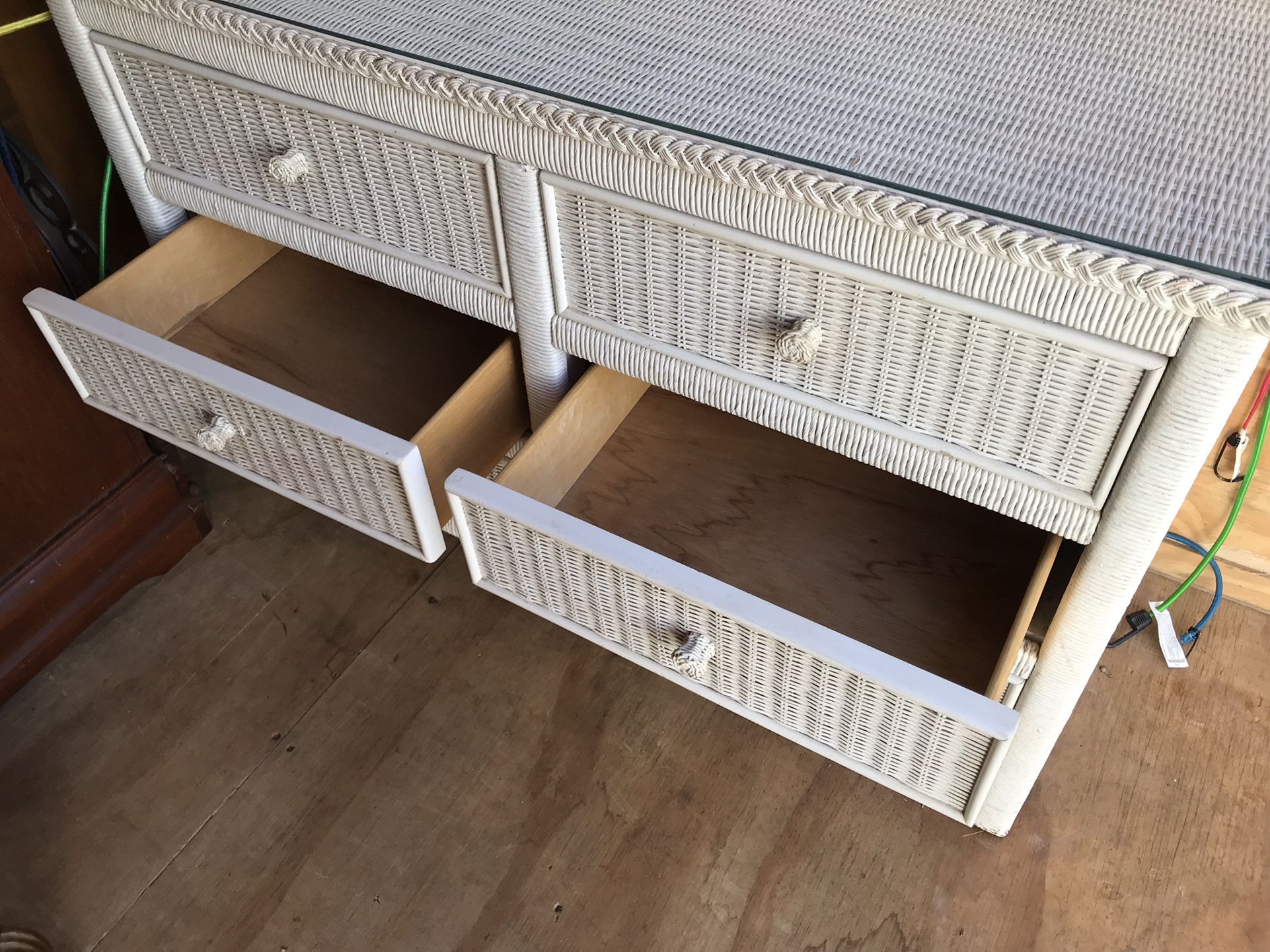 Vintage White Wicker Henry Link Lexington Double Dresser