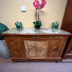 Antique Wood Armoire Buffet Cabinet Marble Top 