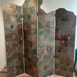 Vtg Studio Made Art Decorated Lacquered 4-Panel Room Divider Screen