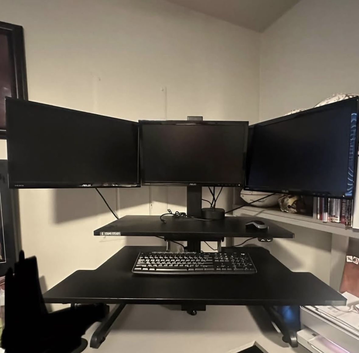 Electric Standing Desk with 3 Asus Monitors and Docking Station (Like New, over $500 brand new)