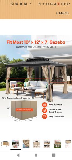 Gazebo Curtains Outdoor, Fit Most 12' x 16' x 7' Gazebos, 4-Panel Sidewall Gazebo Privacy Curtains with Zippers, Outdoor Curtain Replacement for Patio