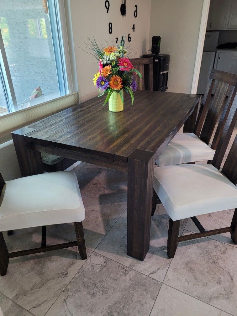 Dining Set,Table, 4 Chairs, Bench, Buffet Side Table