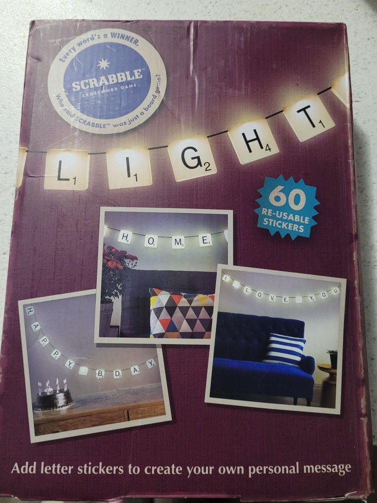 String Of Lights With Scrabble Sticker Letters