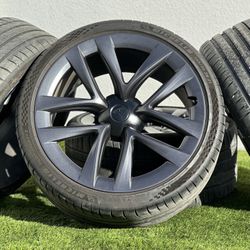 21” Tesla Model S Wheels Model X Charcoal 5-Twin Spoke Original rims 5x120 Michelin Tires Staggered