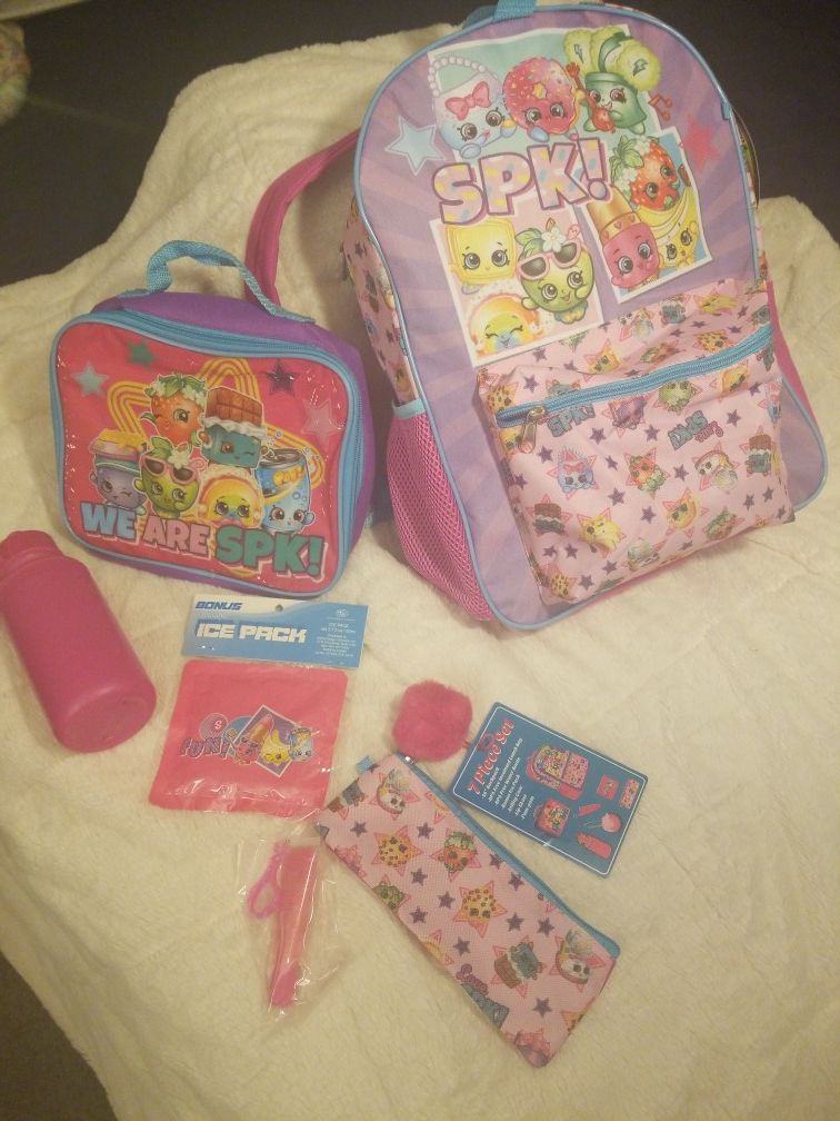 Shopkins 7pc backpack bookbag set new with tags