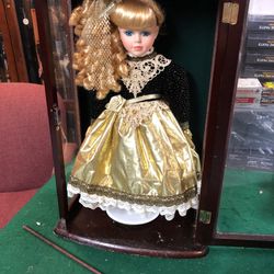 Vintage Brass Key 16” Doll In Wood Case 