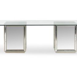 Glass Dining Table 8 Seater W/Blue And Beige Chairs