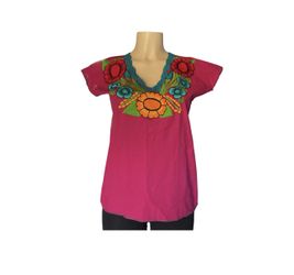 Blusa Mexicana Tradicional De Chiapas  Bordadas Embroidered Mexican Blouse Pink Artisanal Floral Top from Chiapas Folk Art