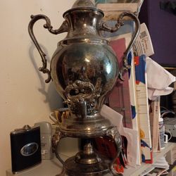 Large Silver plated Samovar Teapot / coffee urn with warmer burner