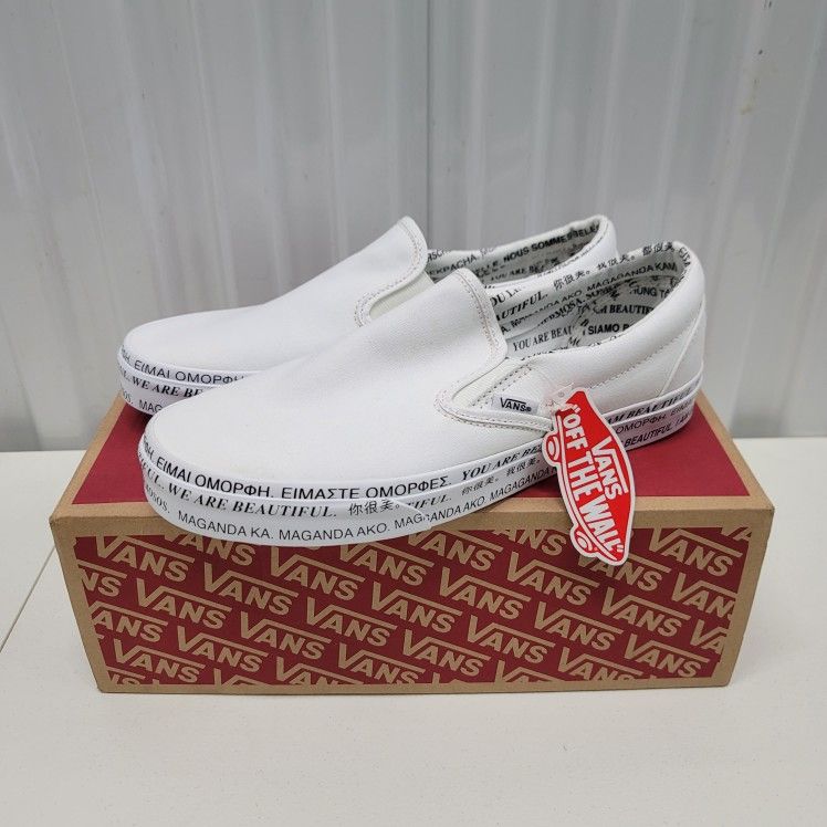 Vans Classic Slip-On (We Are Beautiful) True White Shoes Unisex Size US 9.5/11 Rare!