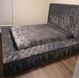 Contemporary Velvet Upholstered Bed / Queen Size