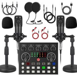 V8s for 2, V8s Voice Changer with BM-800 Podcast Microphone Bundle - Studio Condenser Microphone Perfect for Podcasting, Recording, Singing, Streaming