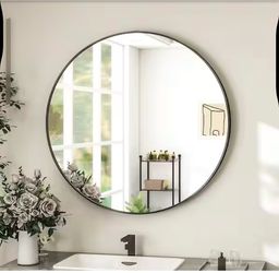 GLSLAND 30 in. W x 30 in. H Round Metal Framed Wall Bathroom Vanity Mirror Black