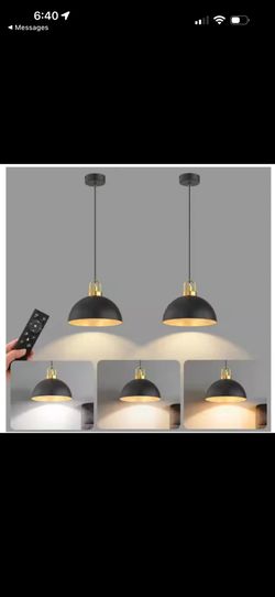 YANSUN 1-Light Black Gold LED Farmhouse Pendant Light (2-Pack)