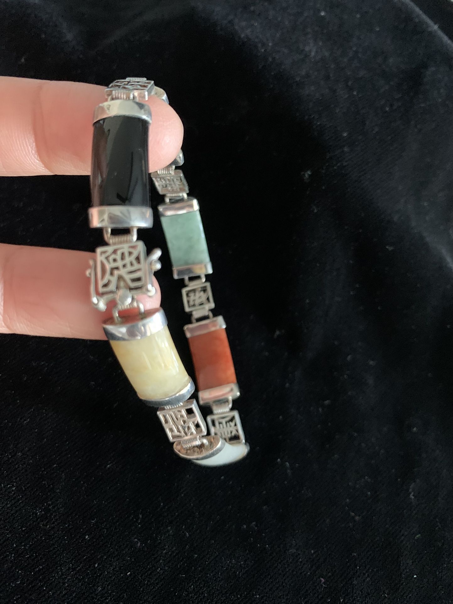 Sterling Multi Color Jade Bracelet