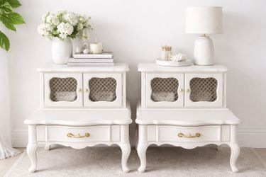 Refinished French Provincial Nightstands – White with Gold Accents (Set of 2)