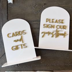 Acrylic arch signs for cards and gifts and guestbook