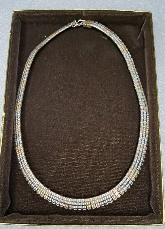 Vintage 925 Sterling Silver Tri Tones 16" Choker Chain Necklace Made in Italy