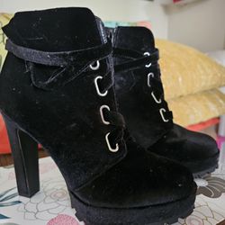 Super Cute Black Velvet High Heel Ankle Boot. Size 8 Only Worn Once. 