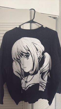 Black Anime Graphic Knit Sweater