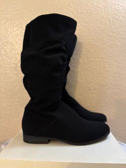 Black Suede Knee-High Slouch Boots
