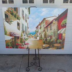 Large Giclee 57x39 Unsigned Unframed Mediterranean Tuscany Cafe Street Scene Ocean 