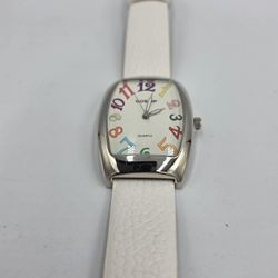 Gossip Watch Womens Quartz Multicolor White Leather Rectangle Silver Tone GSP727
