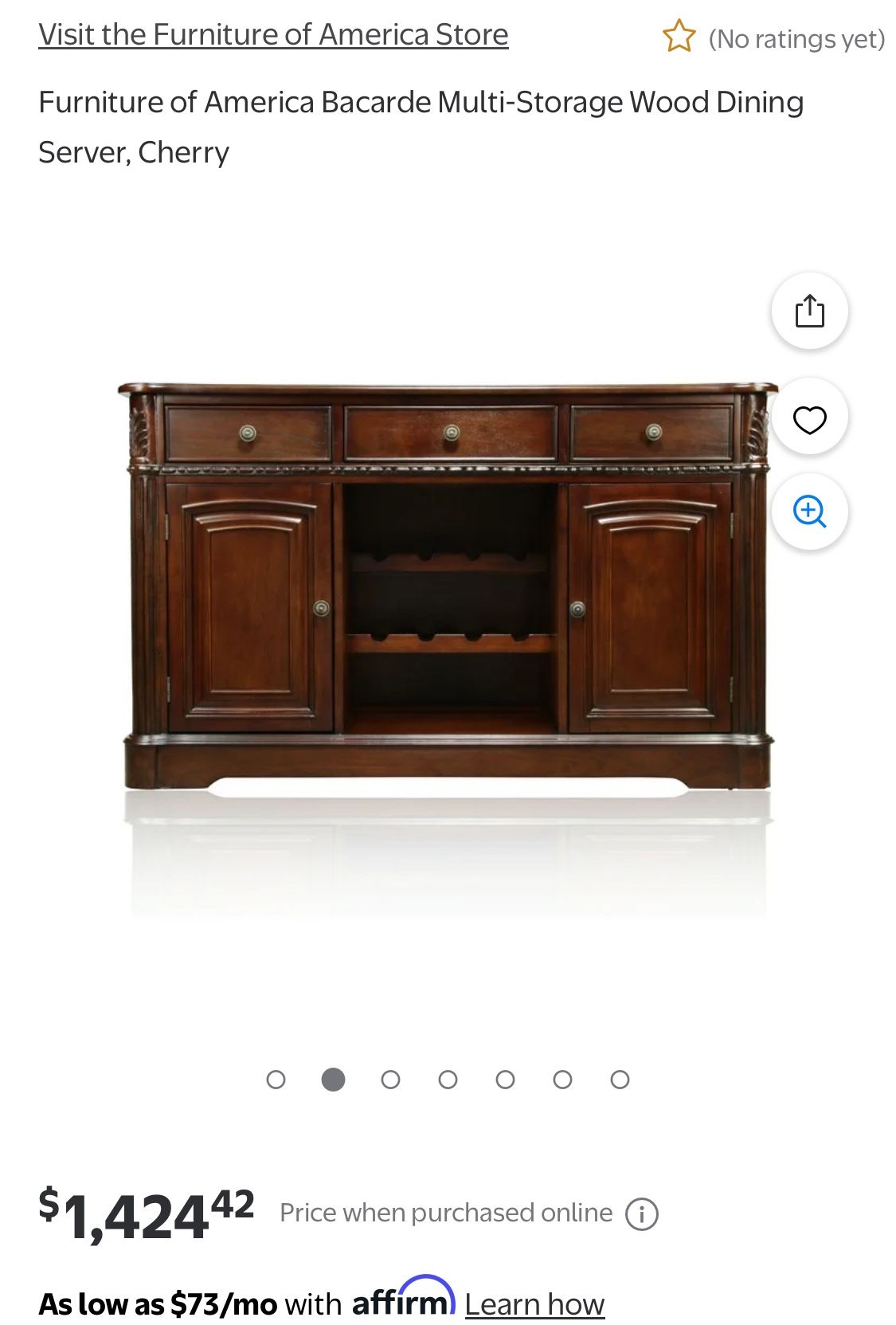 Traditional • Finish: Cherry • Material: Solid Wood Wood Veneer • Three storage drawers two rows for wine bottle storage and two storage cabinets •