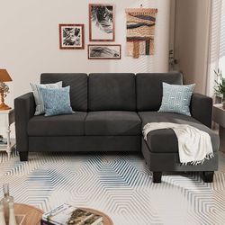 New Convertible Sectional Sofa Couch, Modern Linen Fabric L-Shaped Couch 3-Seat Sofa Sectional with Reversible Chaise for Small Living Room, Apartment