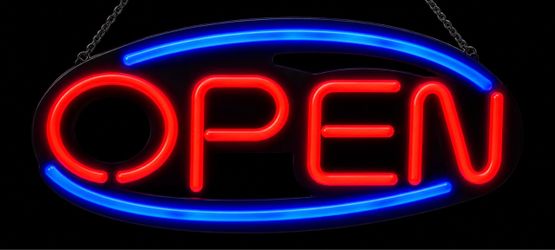 LED Open Sign – 20” x 9” Red & Blue Neon Light, Oval Hanging Business Open Sign for Storefronts, Shops, Restaurants