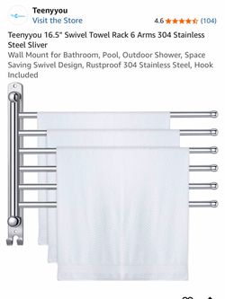 Swivel Towel Rack 16.5” Inches 304 Stainless Steel Silver 6 Arms For Bathroom…..