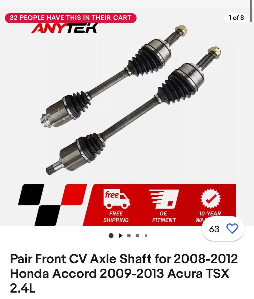 Pair Front CV Axle Shaft For 2008-2012 Honda Accord