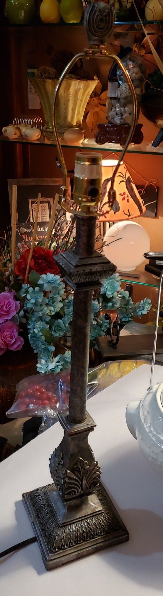 Vintage Heavy Weighted Weathered Look Silver Lamp