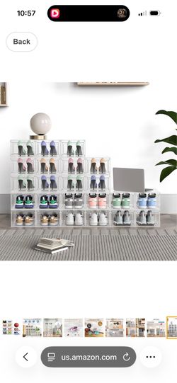 JWQ 10 Pack Extra XX Large Hard Plastic Clear Stackable Shoe Storage Box Organizer for Closet, Thicken Sturdy Sneaker Shoe Rack Display Case Container