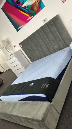 π€© Brand New Luxury Gray Upholstered Storage Bed Frame | King & Queen | Tall Headboard Platform Bed | Built-In Storage -Opt Mattress β’ PAY AFTER π