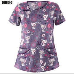 Purple Cute Cats Scrubs Top