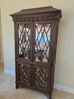 Lane Brand Dark Wood Bamboo Lattice China Cabinet