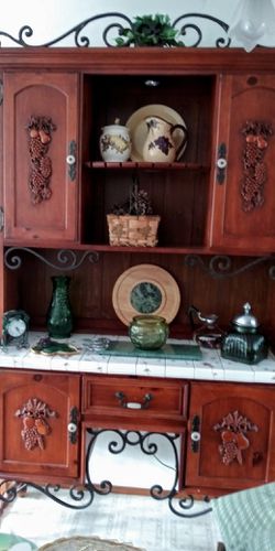 HOLIDAY SALE Gorgeous Mahogany DropLeaf Table $119 + 200 yr old Flame Mahogany Game Table, 2pc Buffet Cabinet w/ Wrought Iron Drawer Shelving + READ⏬️ Thumbnail