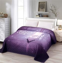 1Piece Summer Quilted Bedspread Purple Blanket Throw Oversized Dark Wolf Animal Bedding Lightweight