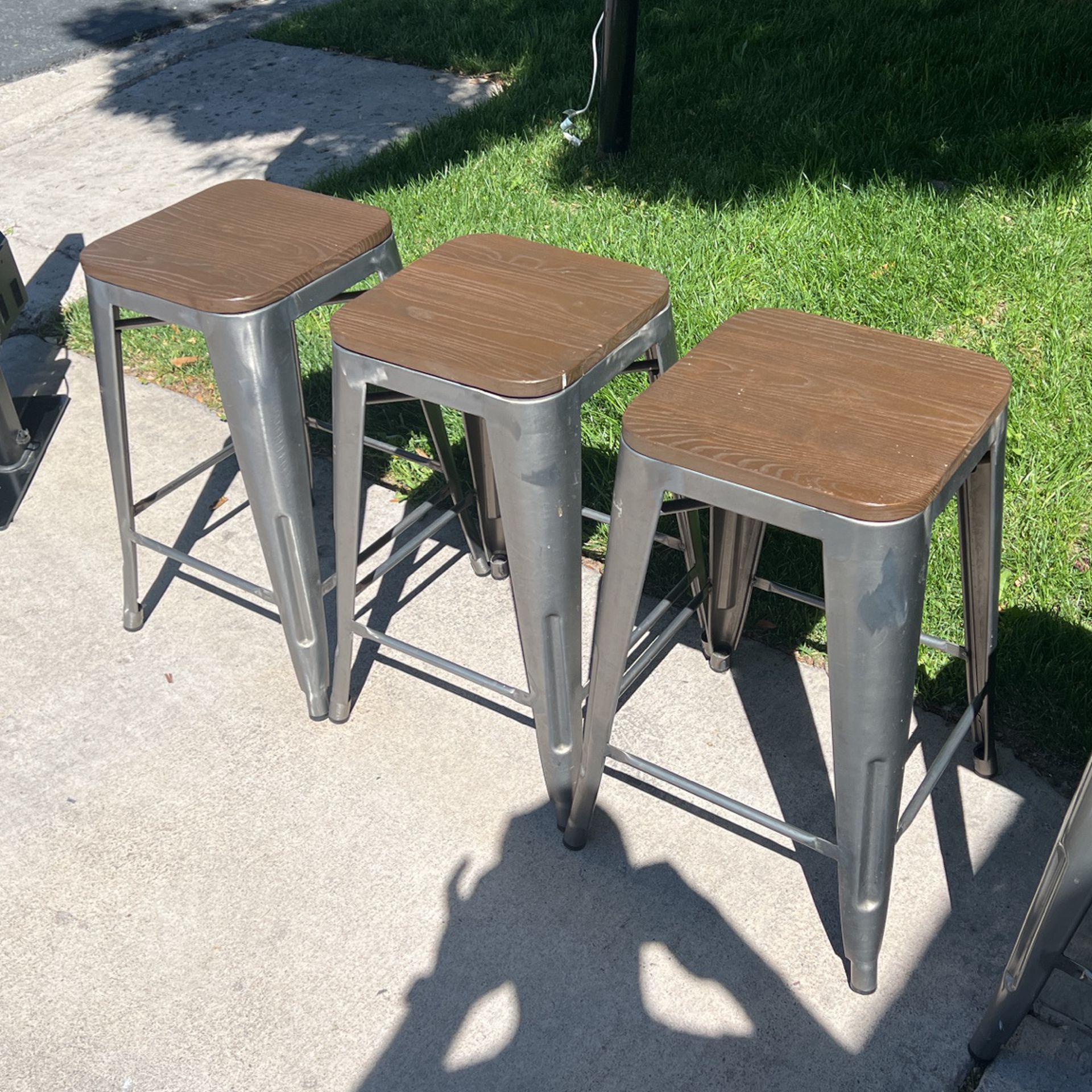 Metal Stools With Wooden Seat - Three Stools