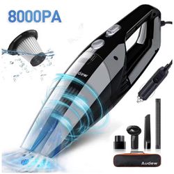Car Vacuum Cleaner, 8000Pa Strong Power Suction Auto Portable Lightweight Car Vac, Wet and Dry Handheld Vacuum Cleaner for Car, Silver