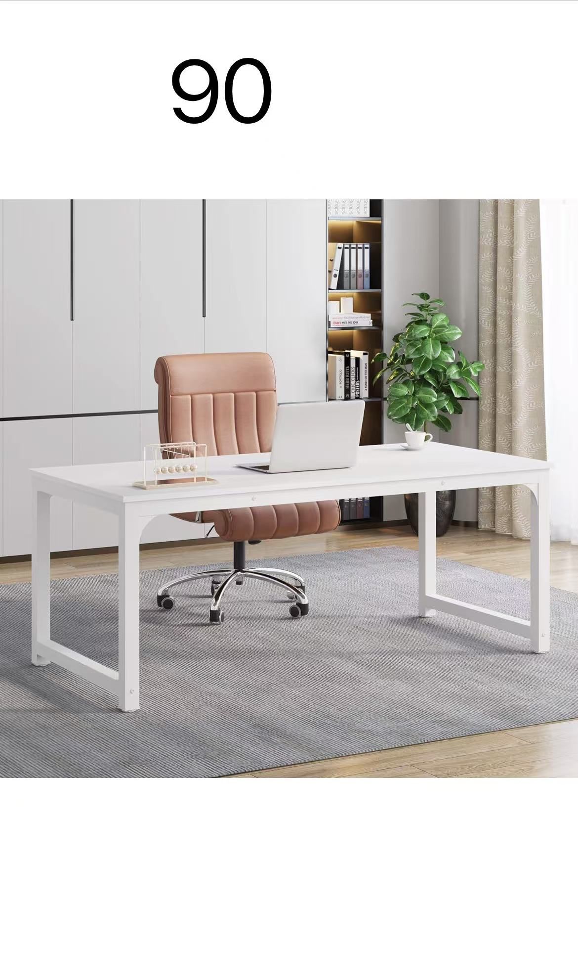 🔥 Modern Computer Desk, 63 x 31.5 inch Large Executive Office Desk Computer Table Study Writing Desk Workstation for Home Office, Spliced Desktop, Wh