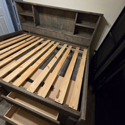 Twin Size Storage Bed w/ Shelves & Drawers – Solid Wood – Delivery Available